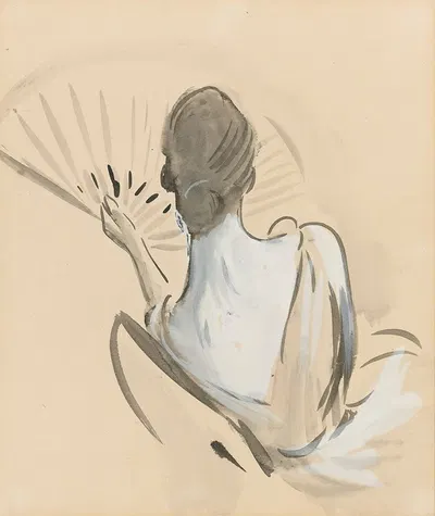 A Woman Seen From Behind Holding A Fan by Поль Сезар Элью — digital art print download