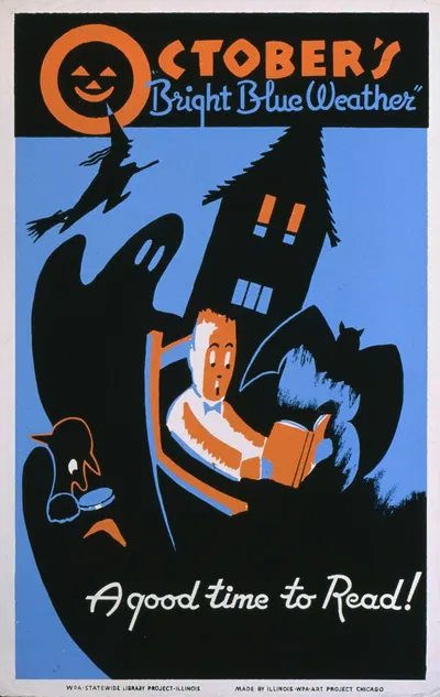 October's 'bright blue weather' A good time to read! by Albert M. Bender, 1936 — digital art print download