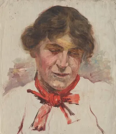 Эскиз головы женщины с красным бантом by Аурел Балло, 1890–1900 — digital art print download
