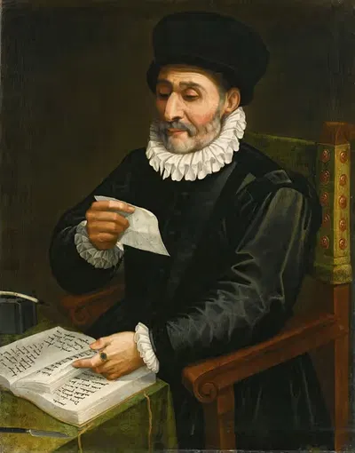 Portrait Of A Man, Seated At A Table With An Open Book, Reading A Letter by Giovanni Battista Trotti — digital art print…