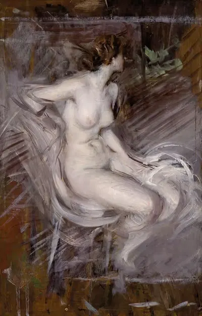 Nudo di Giovane Seduta (Nudo color perla) by Giovanni Boldini, 1931 — digital art print download