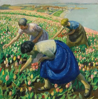 Tulip Pickers by Harold Harvey, 1926 — digital art print download