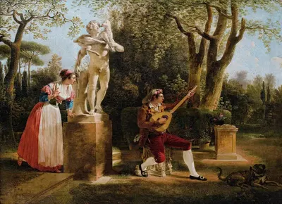 Elegante Listening To A Guitar Player In A Park In Rome by Jacques Sablet, 1791 — digital art print download