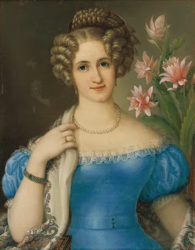 Портрет молодой дамы в синем платье by Йозеф Гиновский, 1826 — digital art print download