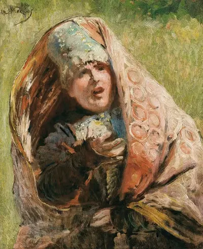 Портрет крестьянки; этюд для Минина, обращающегося к народу Нижнего Новгорода by Константин Егорович Маковский, 1894-1896 —…