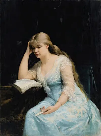 Портрет молодой женщины, читающей by Мария Башкирцева, 1880 — digital art print download