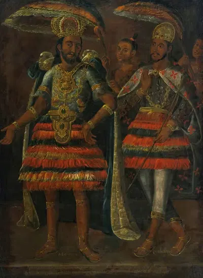 Portrait Of Moctezuma Y Cuahutemoc by Mexican School, 1519 — digital art print download