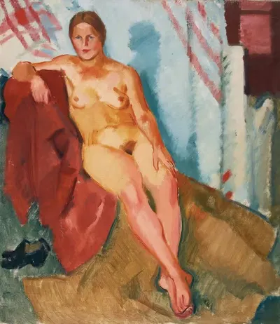 Model On A Red Textile by Nikolai Andreevich Tyrsa — digital art print download