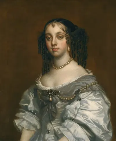 Portrait Of Queen Catherine Of Braganza by Workshop of Sir Peter Lely, 1638-1705 — digital art print download