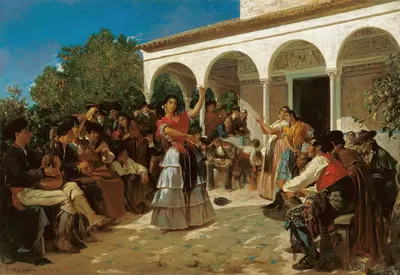 Цыганский танец в садах Алькасара, перед павильоном Карла V by Альфред Деоденк, 1851 — digital art print download