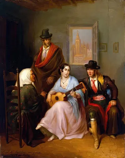 Песня служанки. Сцена в таверне by Анхель Мария Кортеллини Эрнандес, 1846 — digital art print download