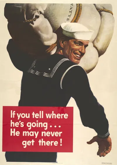 If you tell where he's going… he may never get there! by John Philip Falter, 1943 — digital art print download