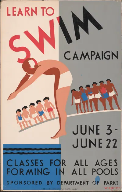 Learn to swim campaign by John Wagner, 1936-1940 — digital art print download