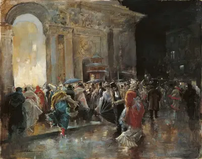 Прибытие в театр в ночь маскарада by Эухенио Лукас Вильямиль, c. 1895 — digital art print download