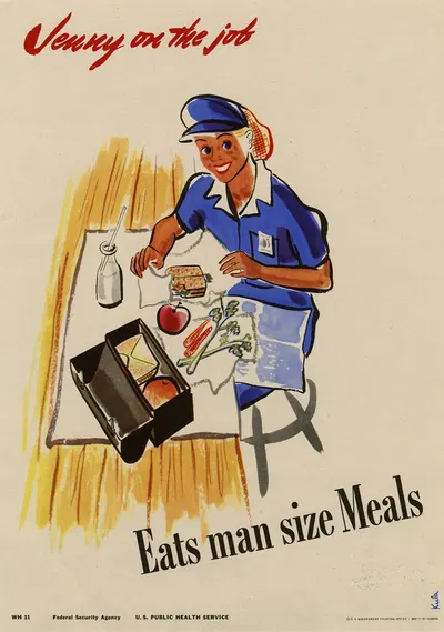 Jenny on the job eats man size meals by Kula Robbins, 1943 — digital art print download