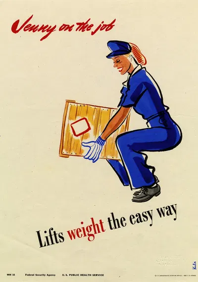 Jenny on the job lifts weight the easy way by Kula Robbins, 1943 — digital art print download