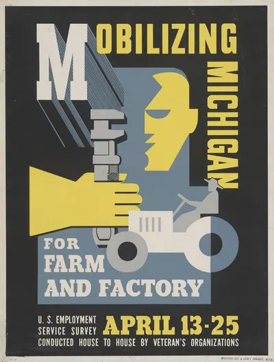 Mobilizing Michigan for farm and factory by Maurice Merlin, 1941-1943 — digital art print download