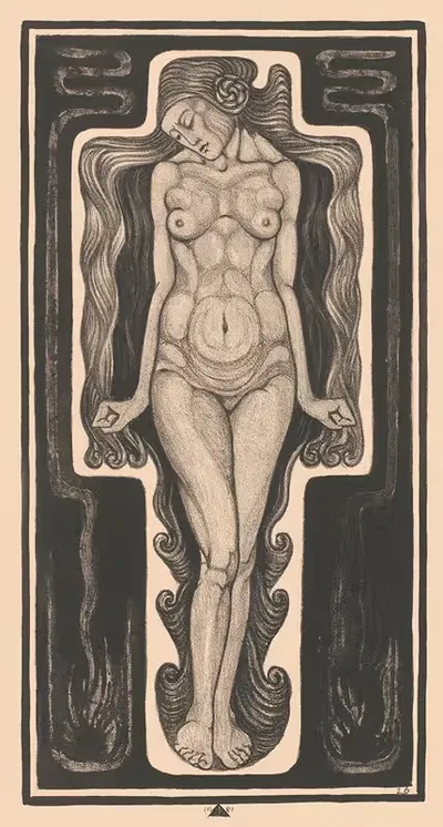 Стоящая обнаженная женщина с длинными волосами by Хенк Шиллинг, 1926 — digital art print download