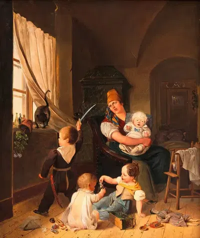 В детской by Иоганн Маттиас Ранфтль, 1832 — digital art print download