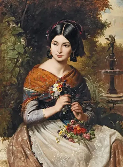 Девушка с цветами by Йожеф Боршош, 1856 — digital art print download
