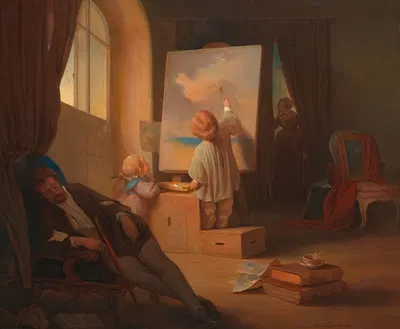 Der schlafende Maler by Josef Danhauser, 1841 — digital art print download