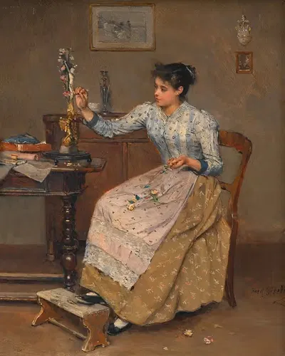 Девушка украшает крест цветами by Йозеф Гизела — digital art print download