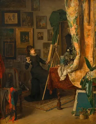 Молодая художница в своей мастерской by Юлий Поллак, 1878 — digital art print download