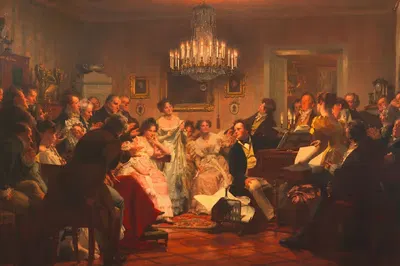 Вечер Шуберта в венском буржуазном доме by Юлий Шмидт, 1897 — digital art print download
