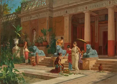 Продавец фруктов во дворе помпейской виллы by Луиджи Баццани, 1876 — digital art print download