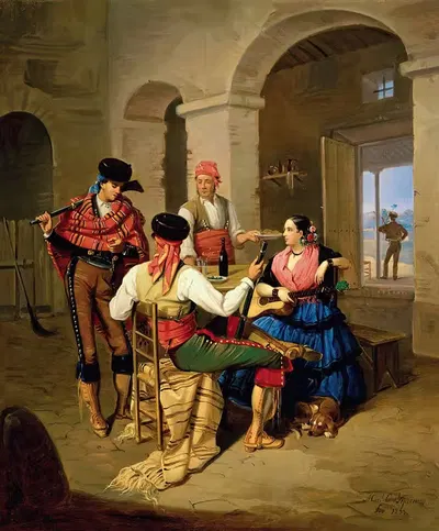 Сцена в сельском трактире by Мануэль Кабрал Агуадо Бехарано, 1855 — digital art print download