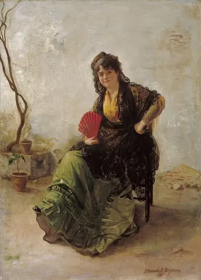 Маха с красным веером by Мануэль Кабрал Агуадо Бехарано, 1885 — digital art print download