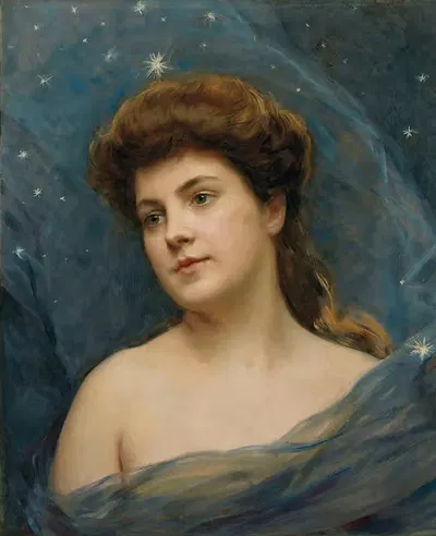 Молодая женщина, окруженная звездами by Раймундо де Мадразо и Гаррета — digital art print download