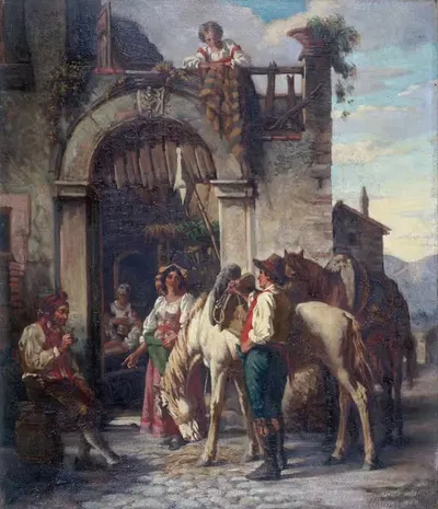 Остановка лошадей у гостиницы by Огюст Дюти, 1860 — digital art print download