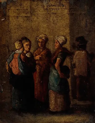 Группа женщин на улице by Шарль Реймонд Шабрильяк, 1852 — digital art print download