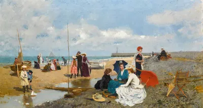 Вечер на пляже by Франсеск Миратес и Галауп, 1890 — digital art print download