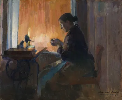 By Lamp Light by Harriet Backer, 1890 — digital art print download