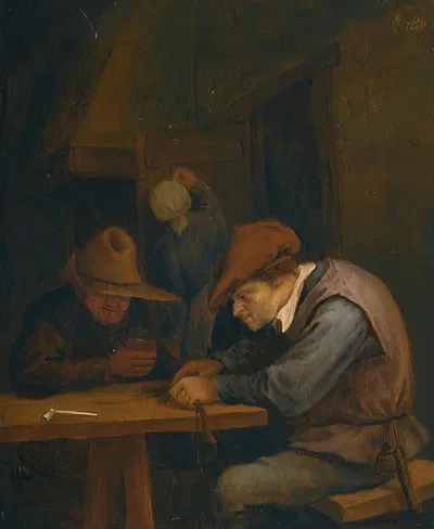 Peasants drinking and cutting tobacco in an inn by Jan Steen — digital art print download