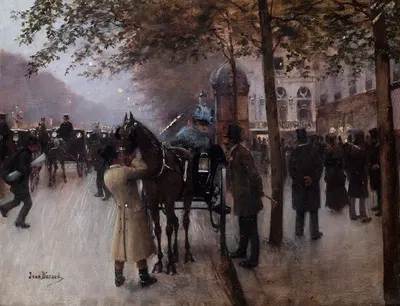Бульвар Капуцинов, вечер, перед кафе Наполитен by Жан Бера, 1880 — digital art print download