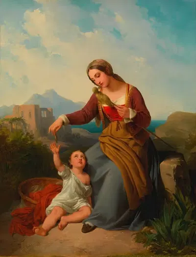 Итальянская крестьянка с ребенком by Иоганн Непомук Эндор, 1842 — digital art print download