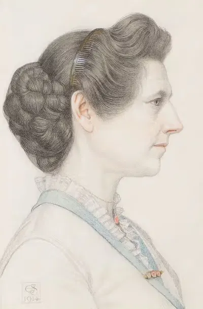 Portrait of a lady in profile by Joseph Edward Southall, 1914 — digital art print download