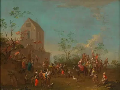 Праздничный процессия перед церковью by Норберт Иосиф Карл Грунд — digital art print download