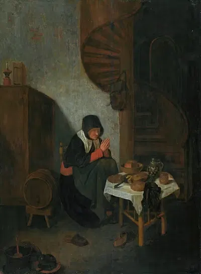 Старая женщина в интерьере, произносящая молитву перед едой by Квирийн Ван Бреекеленкам — digital art print download
