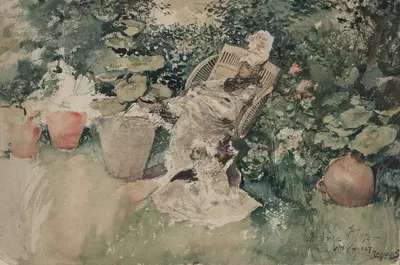 Женщина, сидящая в саду by Роберт Фредерик Блум, 1878 — digital art print download