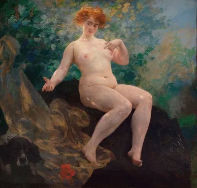 Летом, женщина с собакой by Альфред Филипп Ролл, 1909 — digital art print download