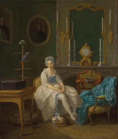 Интерьер будуара с дамой в белом и синем платье by Этьен Жеора, 1769 — digital art print download