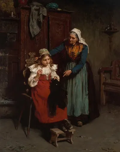 Урок шитья by Гюстав Генри Мослер, 1881 — digital art print download