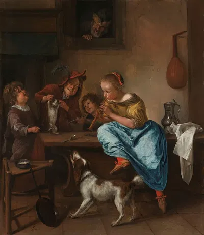 Children Teaching a Cat to Dance, Known as ‘The Dancing Lesson’ by Jan Steen, 1660 - 1679 — digital art print download