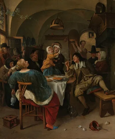 Family scene by Jan Steen, 1660 - 1679 — digital art print download
