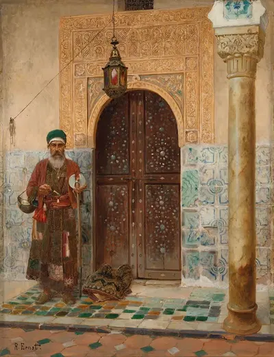 A holy man by an entrance by Rudolf Ernst — digital art print download