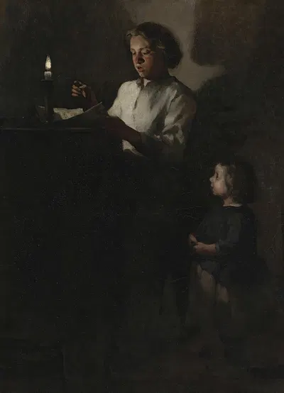 Reading by candlelight by Théodule Ribot — digital art print download